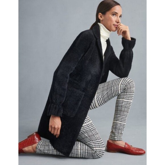 J. McLaughlin SOFT BLACK Button Front Stadium Coat Size M Trench